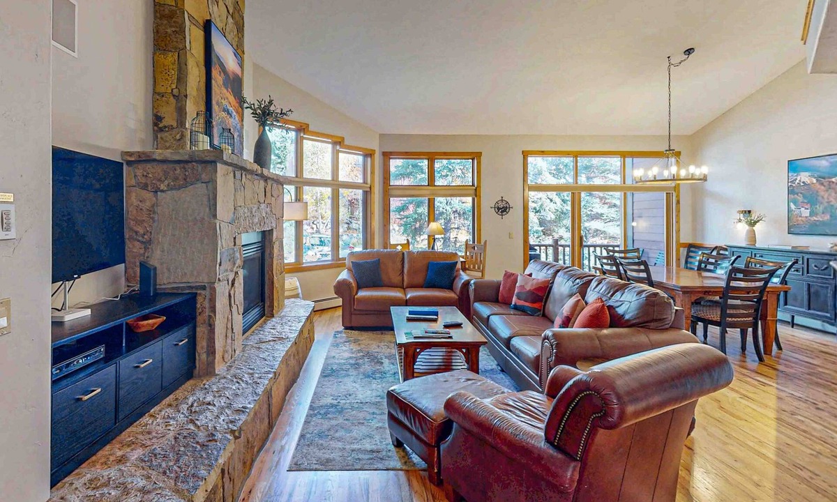 Steamboat Springs House | Large open floor plan w/private deck w/shared pool, hot tub & winter shuttle