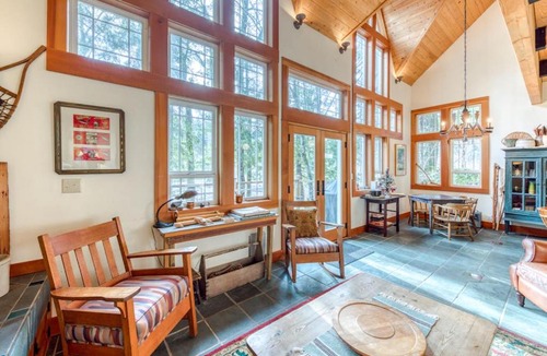 Mount Hood Village House | Riverfront home close to skiing & fishing with beach access & huge VHS library